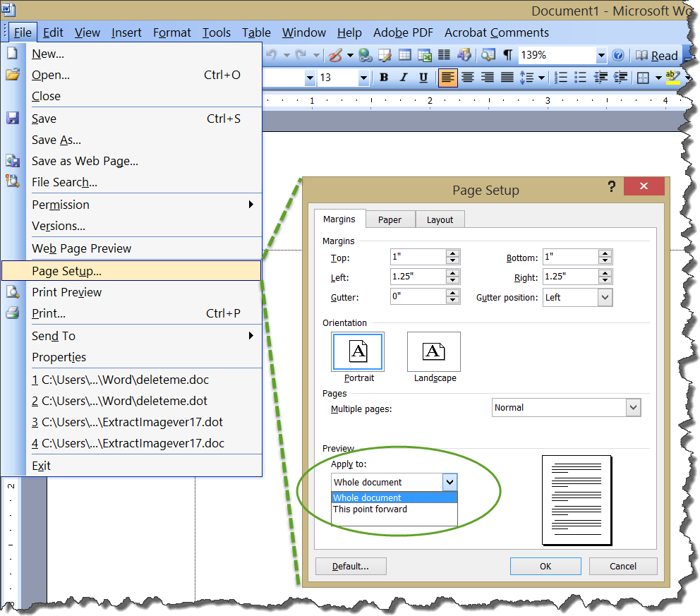 how to create header and footer in word 2003