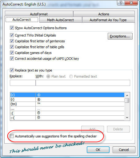 AutoCorrect Options word 2010