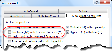 Limits on AutoFormat as you Type fractions - extending using AutoCorrect in Microsoft Word