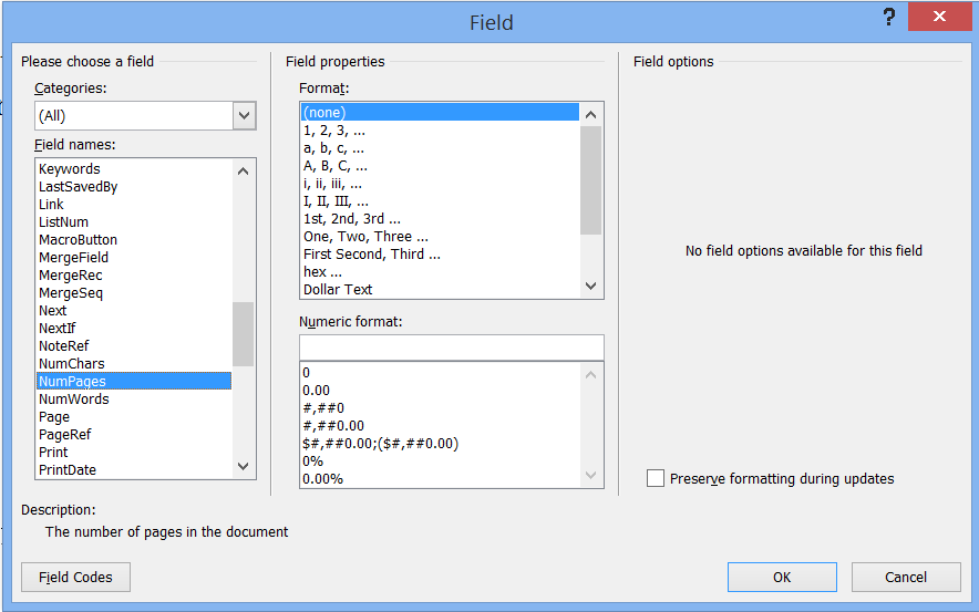 Word Edit Field Code