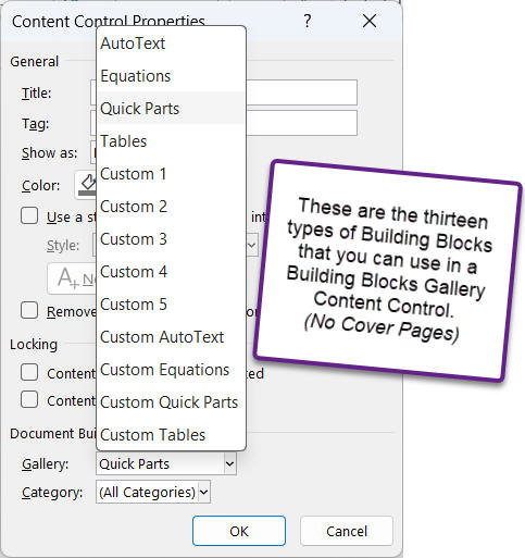 Building Blocks Gallery Content Control Gallery Selection