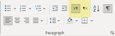 Screenshot showing Paragraph Group in Word Home tab with East-Asian Language enabled shows text direction buttons. Word help.