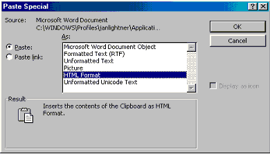 Paste Special dialog