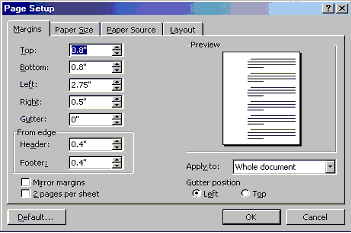 The Page Setup dialog