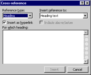 The Cross Reference dialog