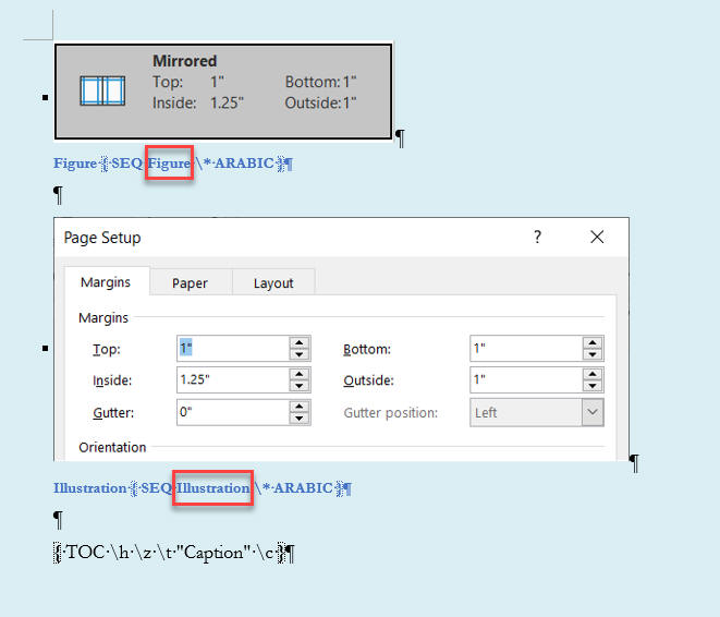 Combined Table of Figures Word screenshot Help