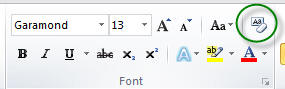 Word formatting - remove formatting button Word 2010