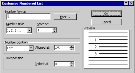 word change indent size after number