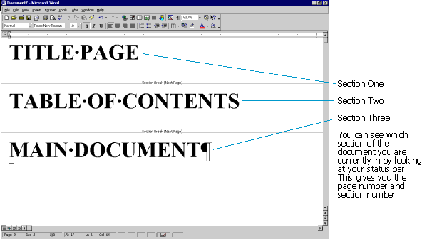 word page 1 of x sections