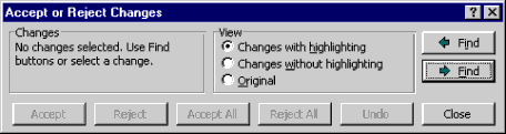 Accept or Reject changes toolbar
