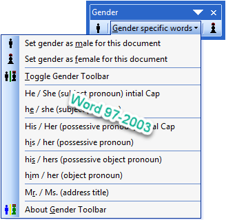 Gender Toolbar - Word gender-specific word toggle