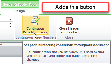 affecting without headings numbers change word footers continuous numbering