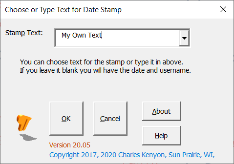 Dialog to Choose Date Stamp - free Add-In