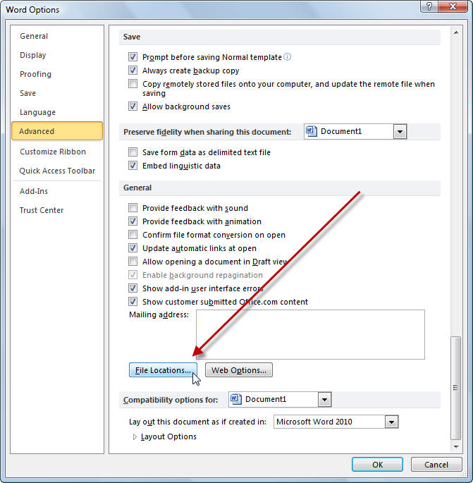 File Locations Microsoft Word 2010 workgroup templates