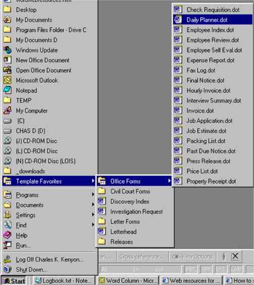 microsoft word templates menu