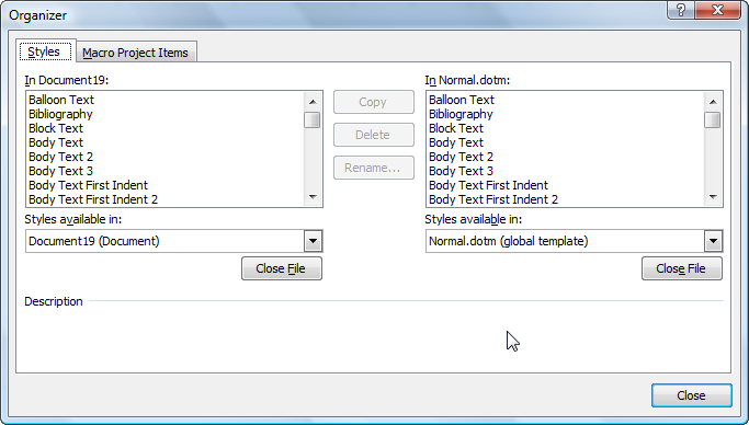 Which method saves the current style set for use in another document in Word?