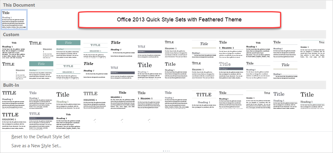 Which method saves the current style set for use in another document in Word?