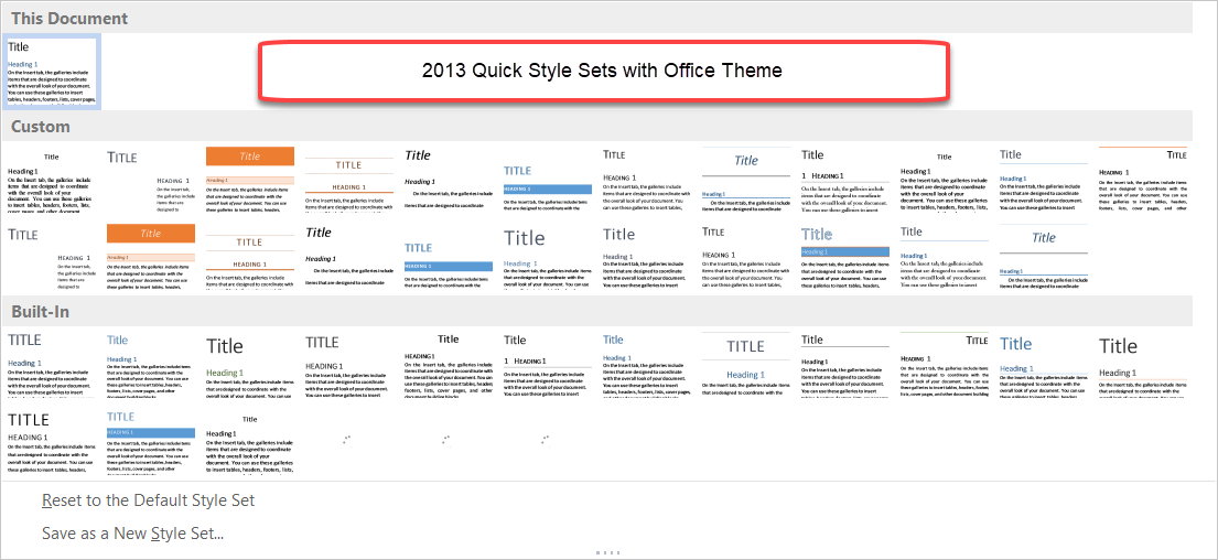 Which method saves the current style set for use in another document in Word?