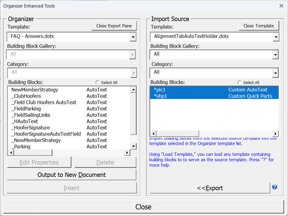 Organizer Enhanced Tools