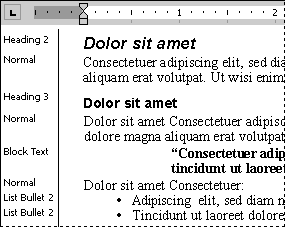 How styles show up in Normal view with Style Pane active.