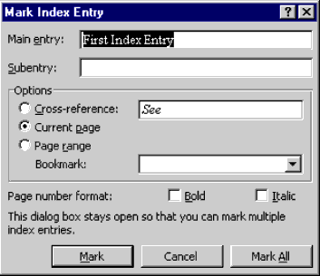 The Mark Index Entry dialog