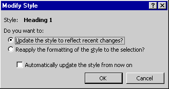 Automatic Modify Style dialog